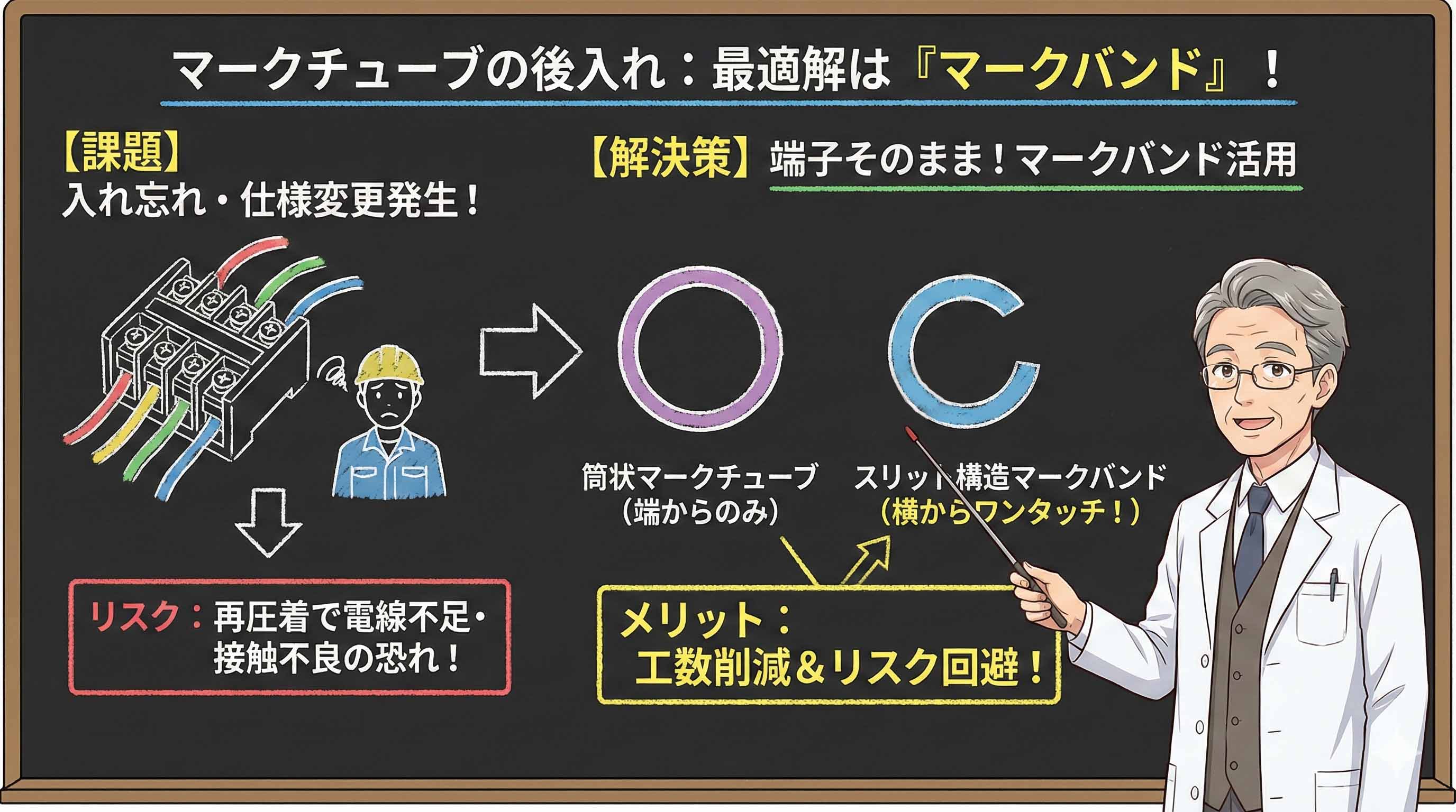 マークチューブの後入れトラブルに有効な方法｜端子を外さず工数を削減する解決策