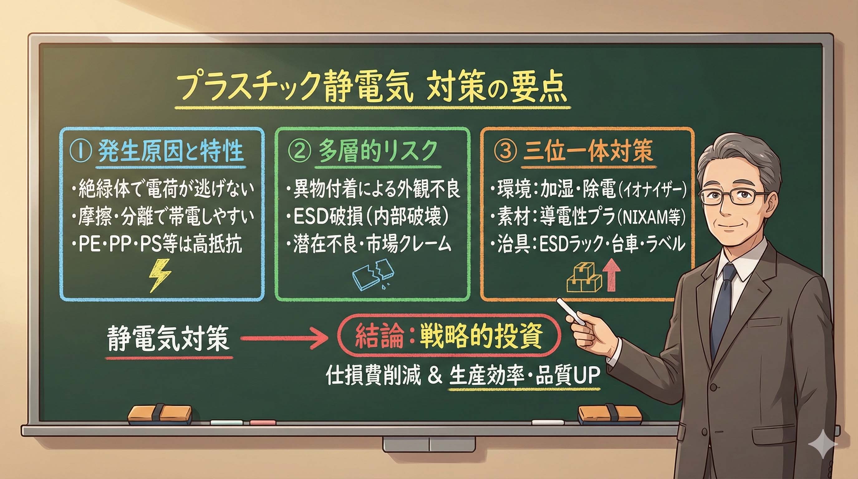 プラスチック静電気の原因と対策を徹底解説｜不良削減・品質安定に効く実践ポイント