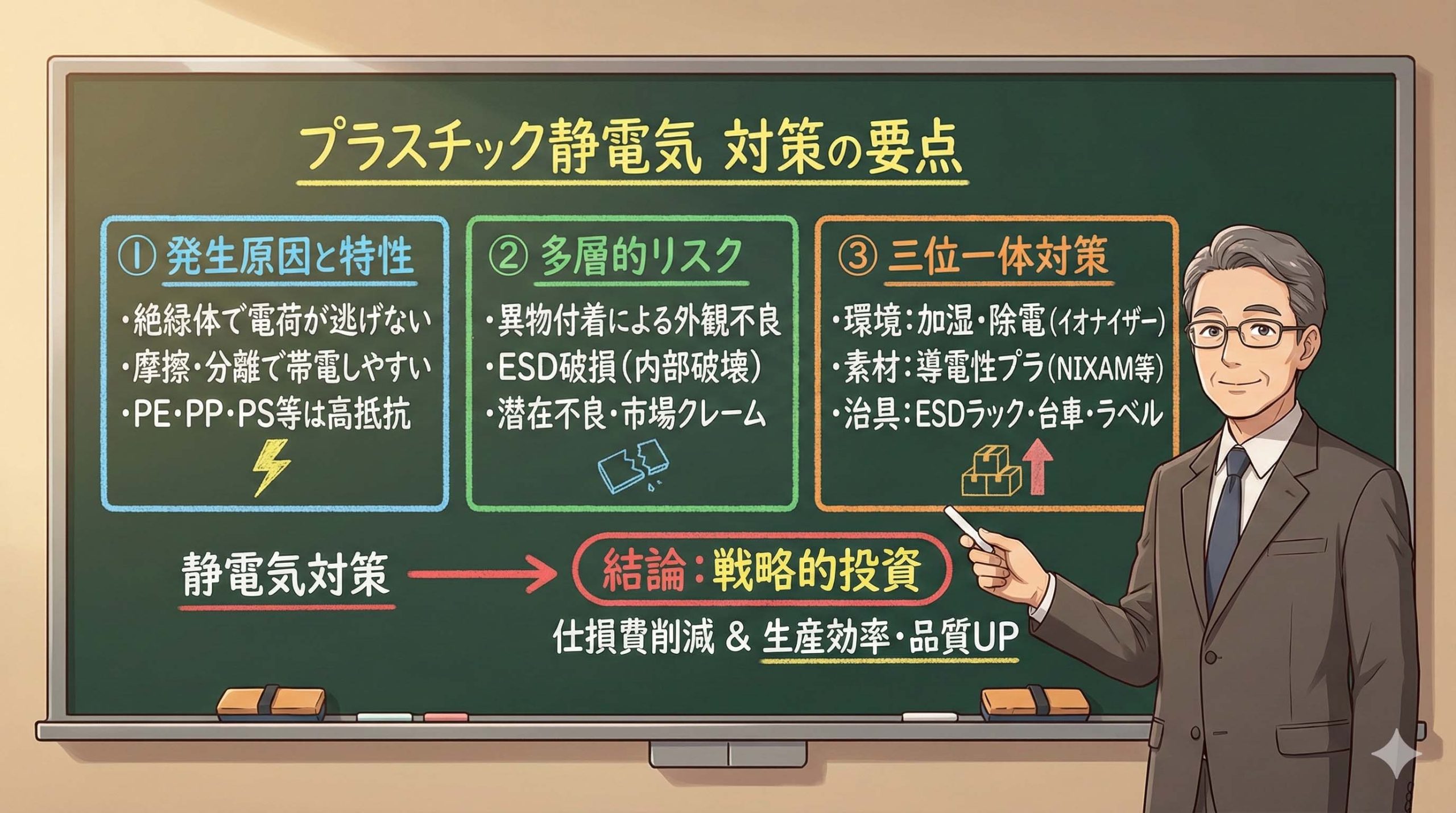 プラスチック静電気には除電・加湿・帯電防止素材の活用など複数の有効な対策があります。この記事では、プラスチックが帯電しやすい理由や樹脂別の特徴、湿度や摩擦との関係をわかりやすく解説